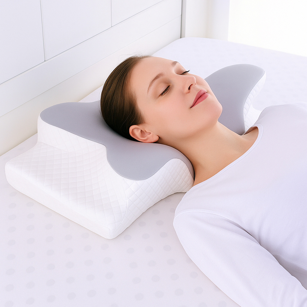 coussin mémoire de forme femme sur le dos